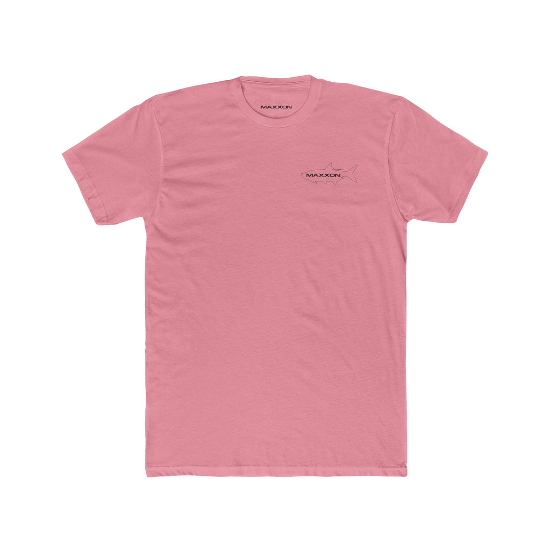Fish Tee - Tarpon: pink short-sleeve t-shirt with black shark and maxxon logo