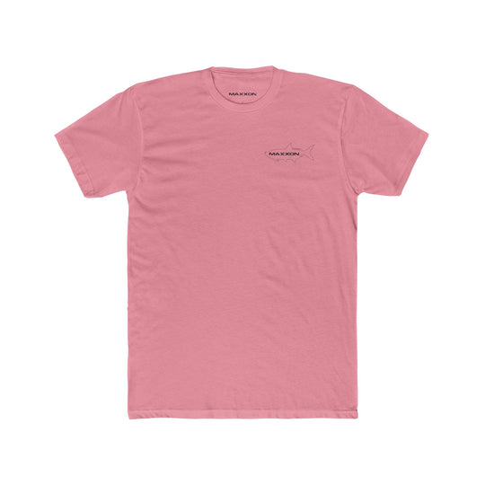 Fish Tee - Tarpon: pink short-sleeve t-shirt with black shark and maxxon logo