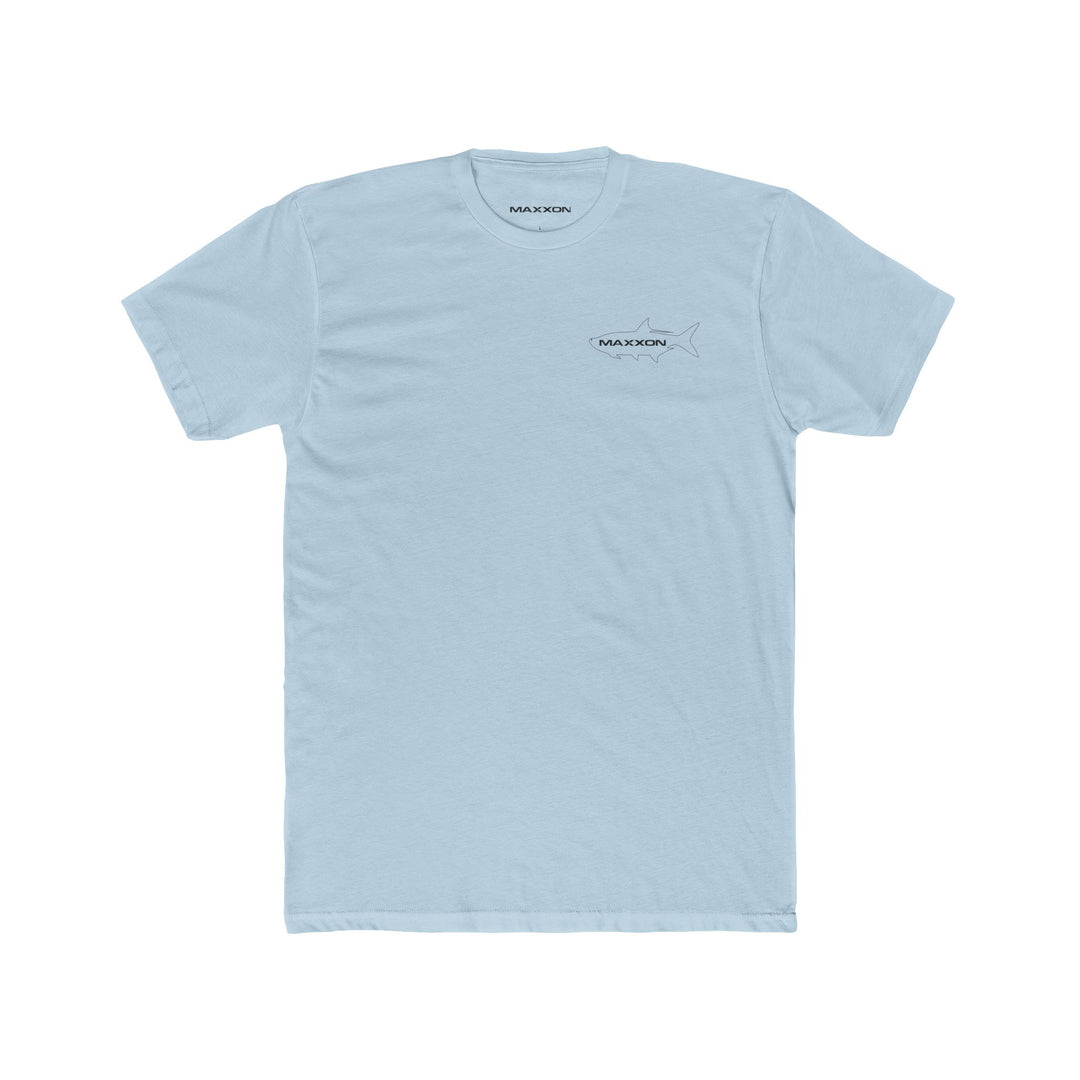 Light blue Fish Tee Tarpon short-sleeve t-shirt with shark graphic and maxxon branding