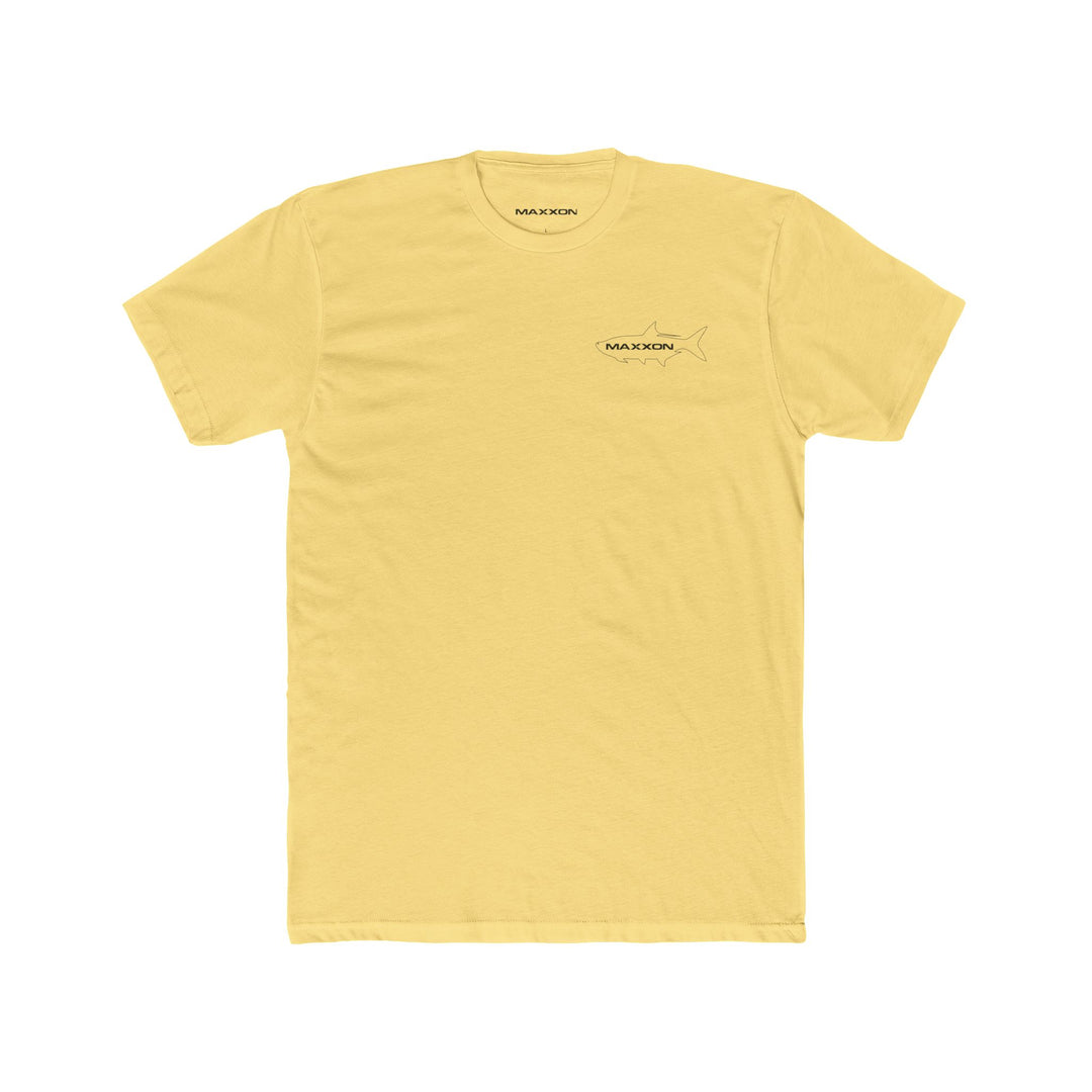 Fish Tee - Tarpon: pale yellow short-sleeve t-shirt with black shark embroidery