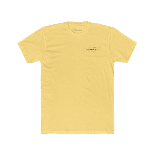 Fish Tee - Tarpon: pale yellow short-sleeve t-shirt with black shark embroidery