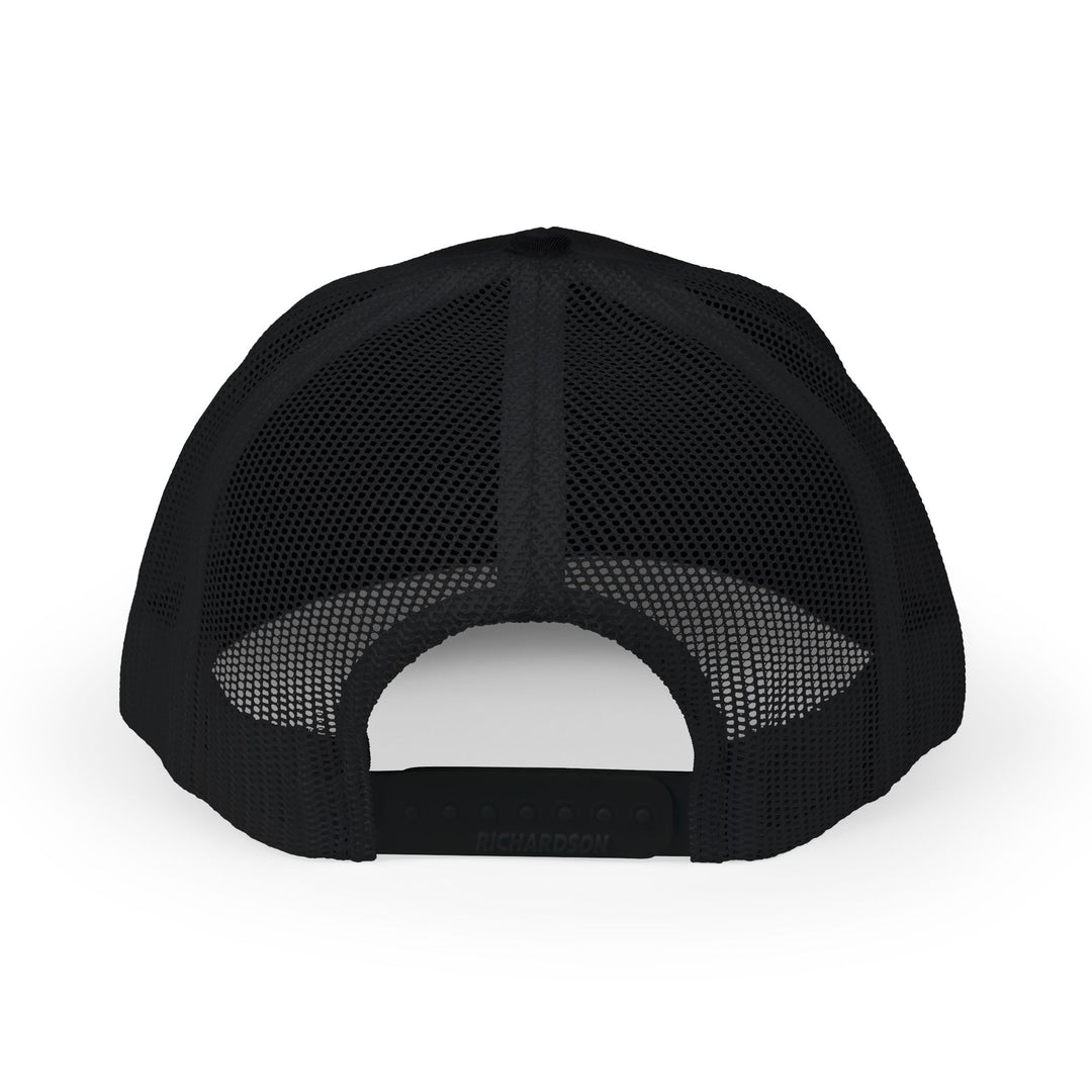 Catcher Craft black mesh trucker hat with solid back and adjustable strap