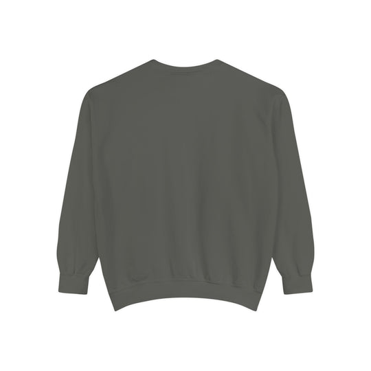 Dark gray Neon Rain Reflection sweatshirt with city night aesthetic, ribbed cuffs