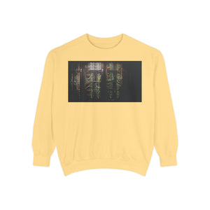 Neon Rain Reflection sweatshirt with illuminated server racks print