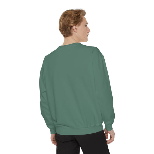 Neon Rain Reflection forest green crewneck sweatshirt, long sleeves, ribbed cuffs