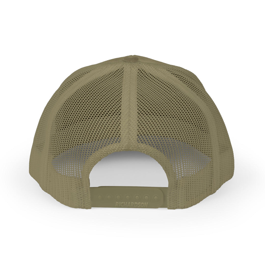 Olive green mesh Catcher Craft trucker hat with matching adjustable strap