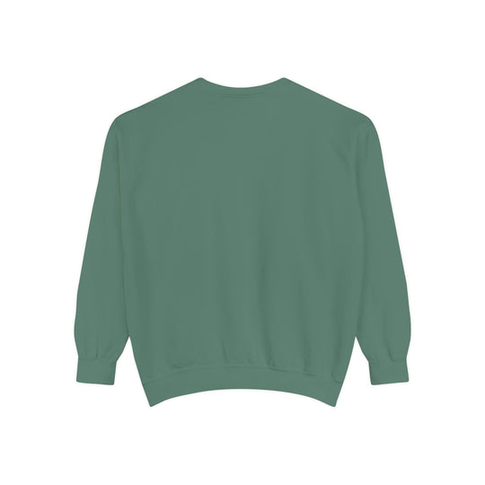 Neon Rain Reflection sage green crewneck sweatshirt, city night pullover